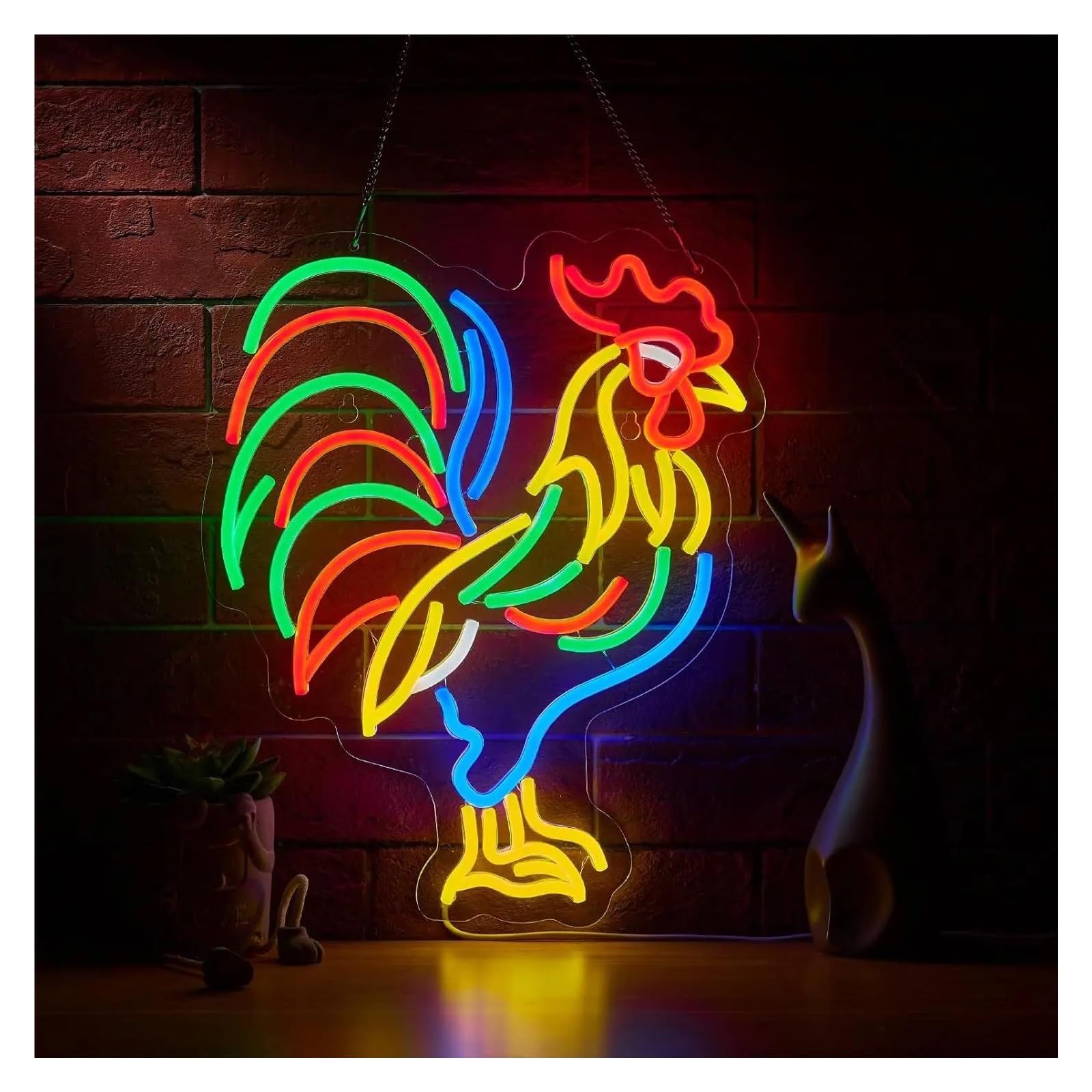 Shouxi One Color Sign Lamp Rooster Neon Sign Usb Powered Dimmable For Bar Club Bedroom Hotel Pub Cafe Dorm Decor Personzalized 39.3Х30cm