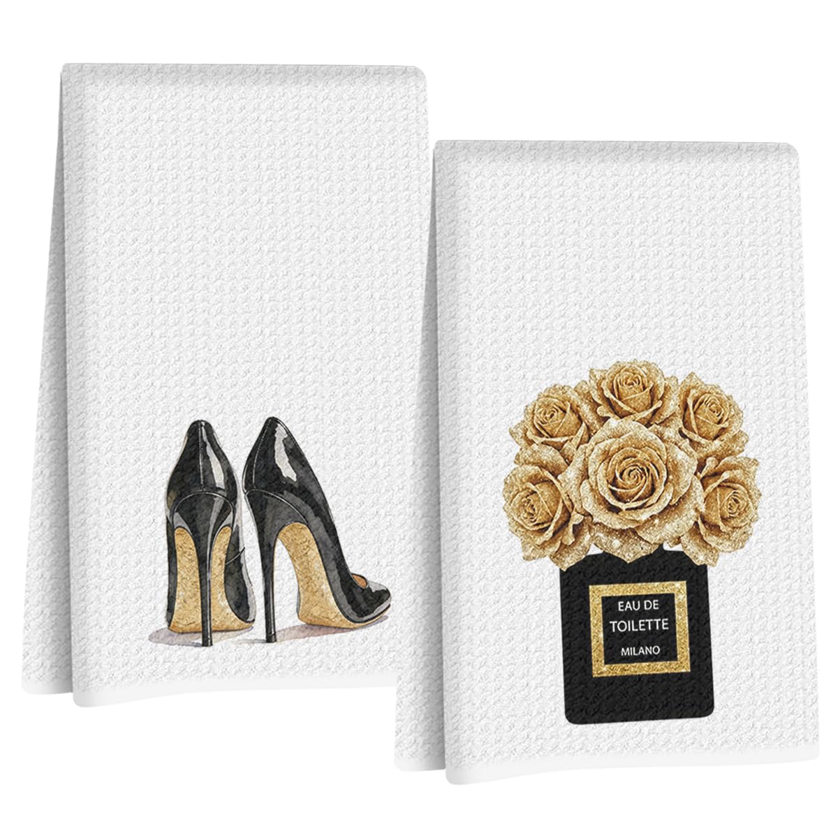 2 Pcs Gold and Black Towels for Bathroom Kitchen Decor 24x14 Inch