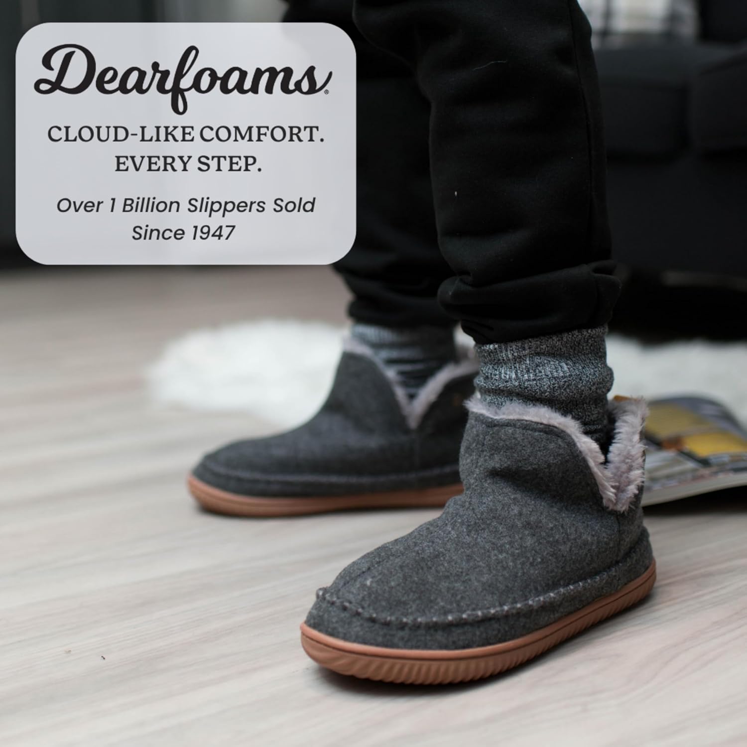 Dearfoams Men's Memory Foam Indoor House Slippers Brixen Ankle Boot House Shoes - Gifts for Men - Image 2