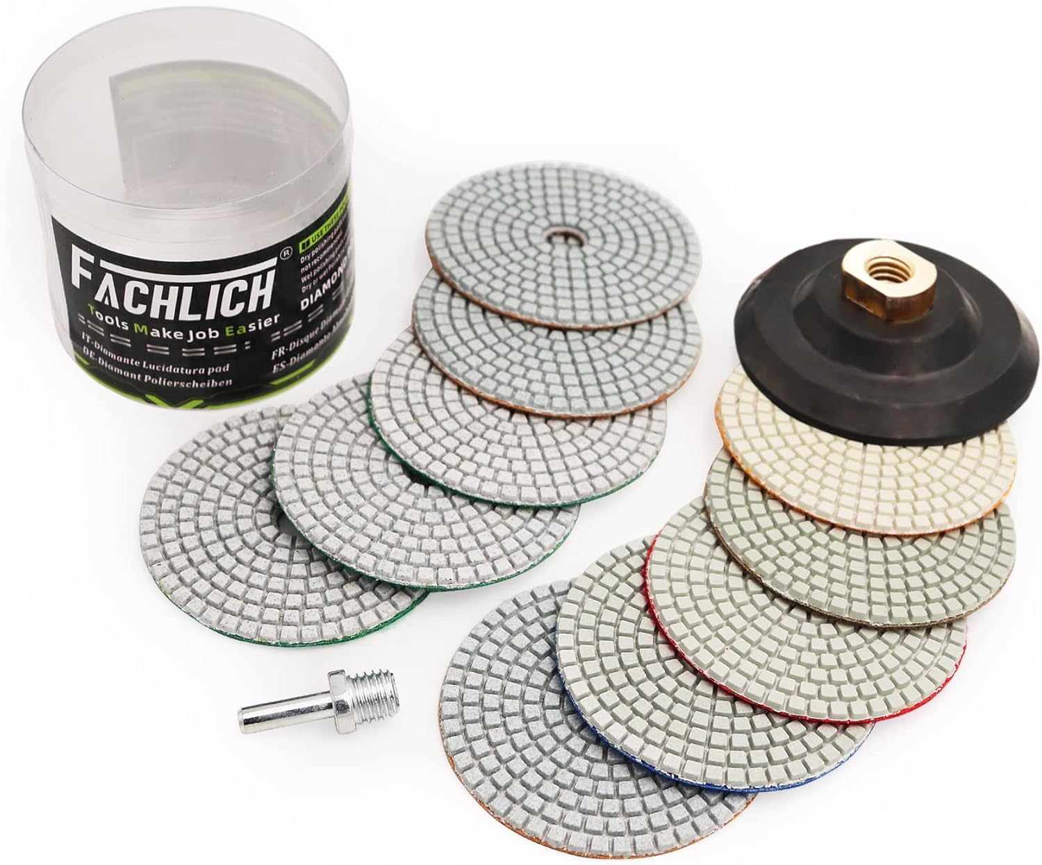 Wet Diamond Polishing Pads,4 inch 12pcs/set Mixed Grits for Granite,Marble,Quartz Stone Countertop,Sanding Grinder or Polisher Pads