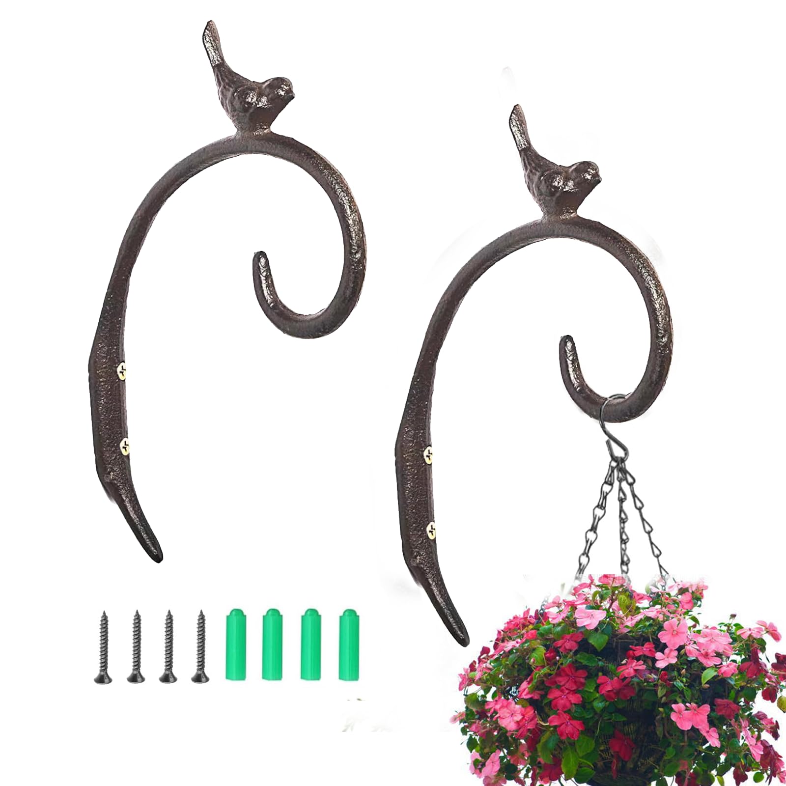 Soporte colgante de hierro fundido resistente con adorno de pájaro, colgador decorativo rústico para plantas, soporte de pared para cesta de flores, comedero de pájaros, campanillas de