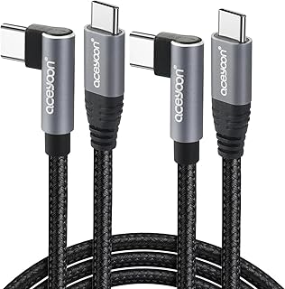 aceyoon 100W USB C ケーブル 1M Type-C L字 2本 急速充電 タイプC 単側L型 480Mbps データ同期 CtoC ケーブル 90度 垂直 オス-オス 1メートル for iPhone17 16 シリーズ for Galaxy などのUSB-C スマホ/タブレット/ノートPCに対応