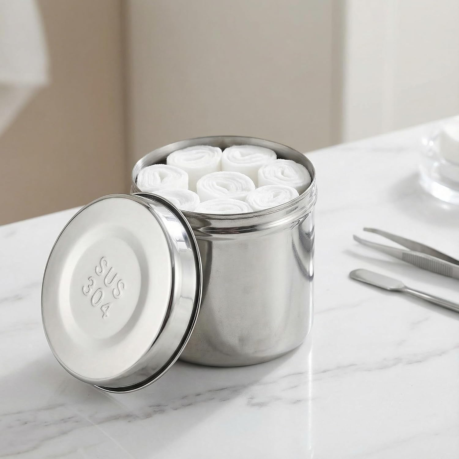 COHEALI Stainless Steel Container Stainless Steel Rustproof Dressing Jar Unguent Storage Can Gauze Holder for Hospital Coffee Container