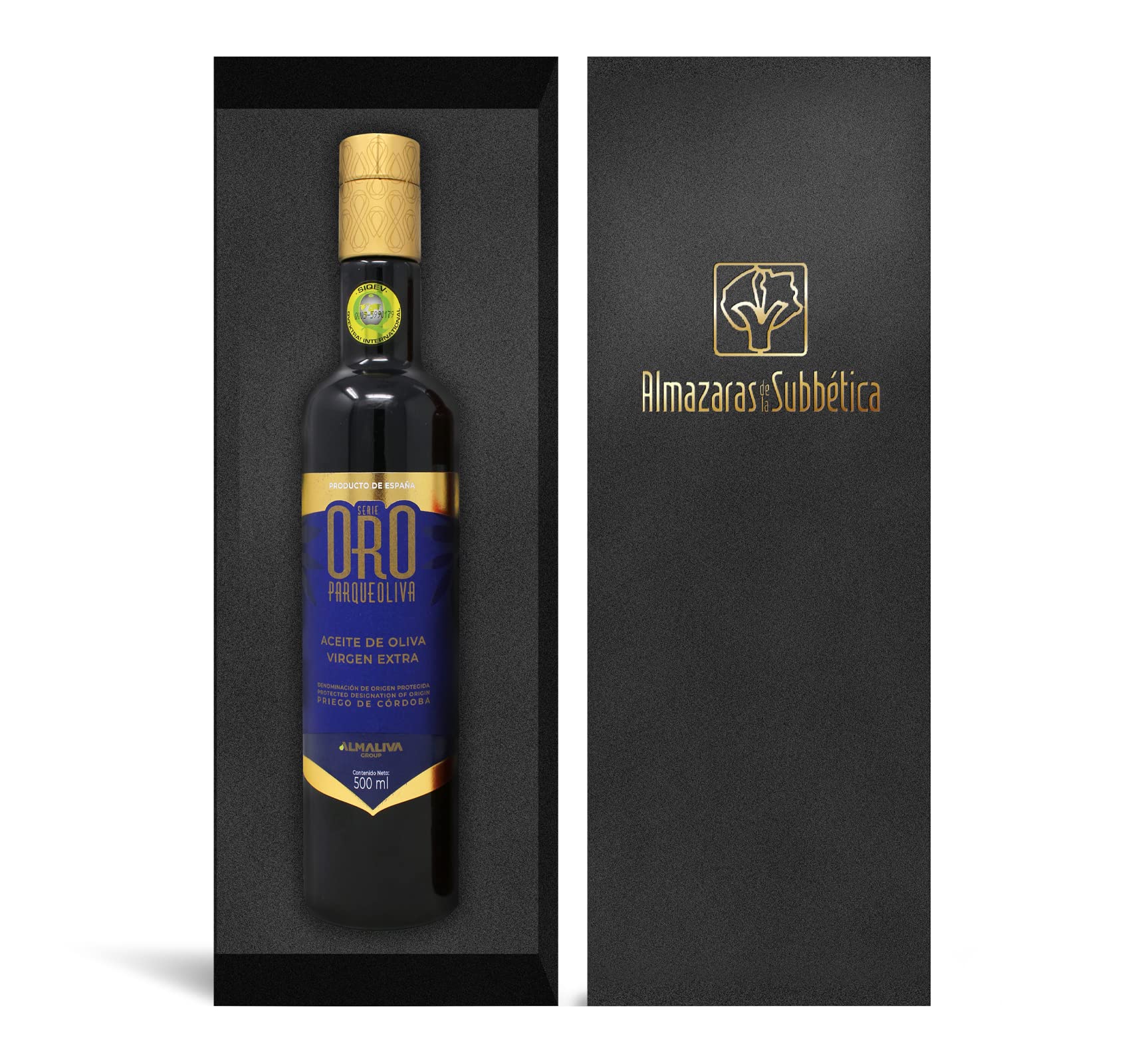 PARQUEOLIVA Serie Oro (Gold Series) - Extra Virgin Olive Oil (Hojiblanca and Picuda Varieties) with black case - 500 ml