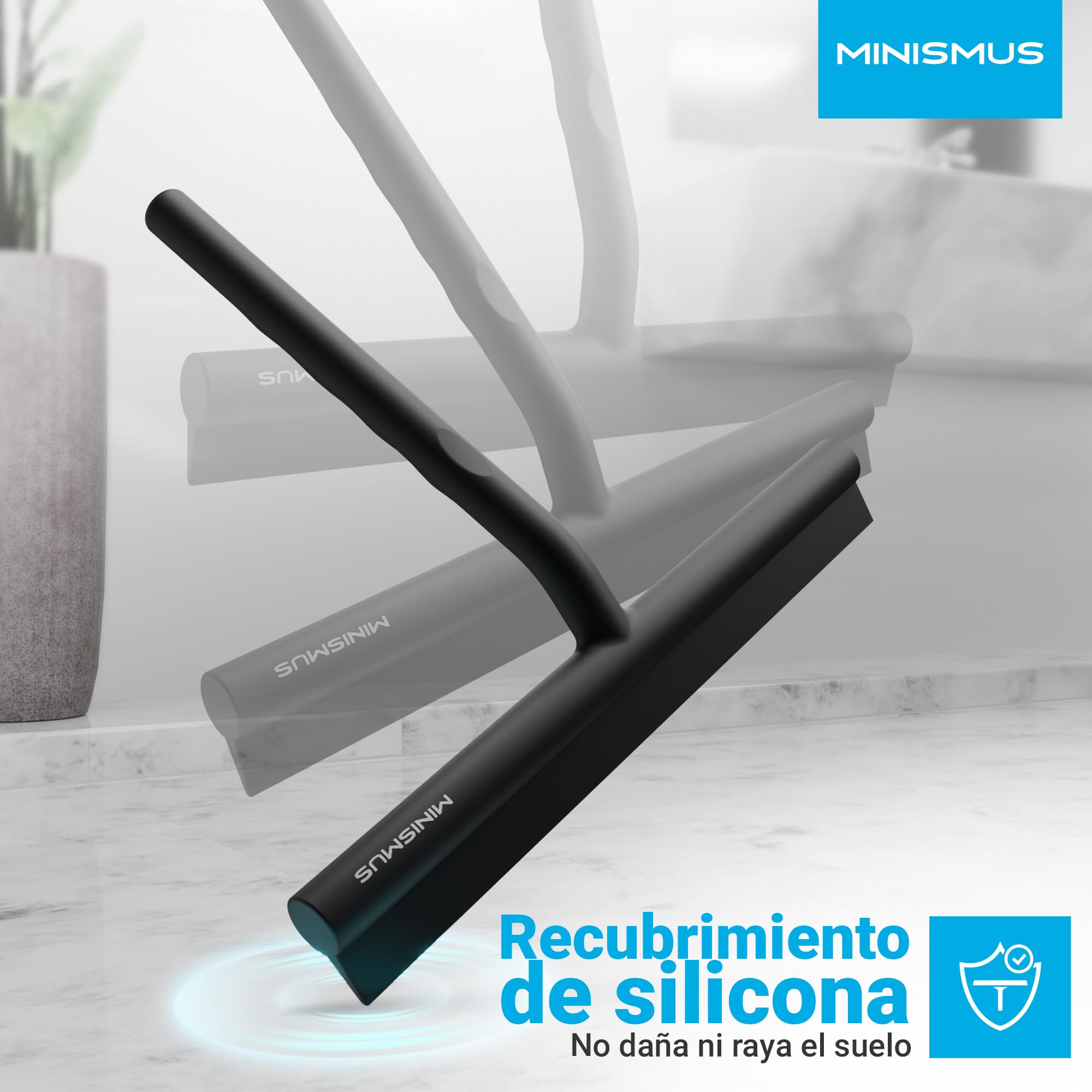 MINISMUS Rasqueta Limpiacristales Ducha - Silicona Limpia Cristales con Gancho - Limpiamamparas de Baño Espejos Limpia Vidrios Limpiar Ventanas, Mampara, Parabrisas - 21 cm, Negro