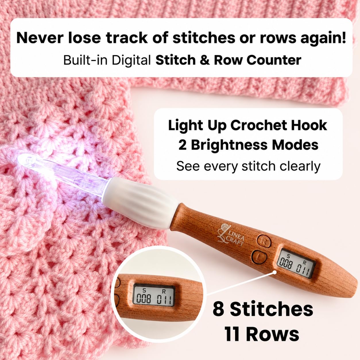 LineaCraft Crochet Hook Set with Light & Counter -2