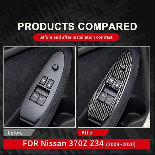 Miniatura 3 de JUPIZEUS Fibra de carbono compatible con accesorios Nissan, calcomanía para panel de botón de interruptor de elevación de ventana de automóvil para