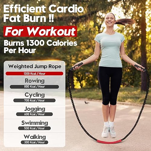 Miniatura 6 de Cuerda de saltar, cuerda de saltar pesada de 3 libras, 4 libras, 5 libras para fitness, cuerdas de salto de ejercicio pesado de 9.8 pies, cuerda de