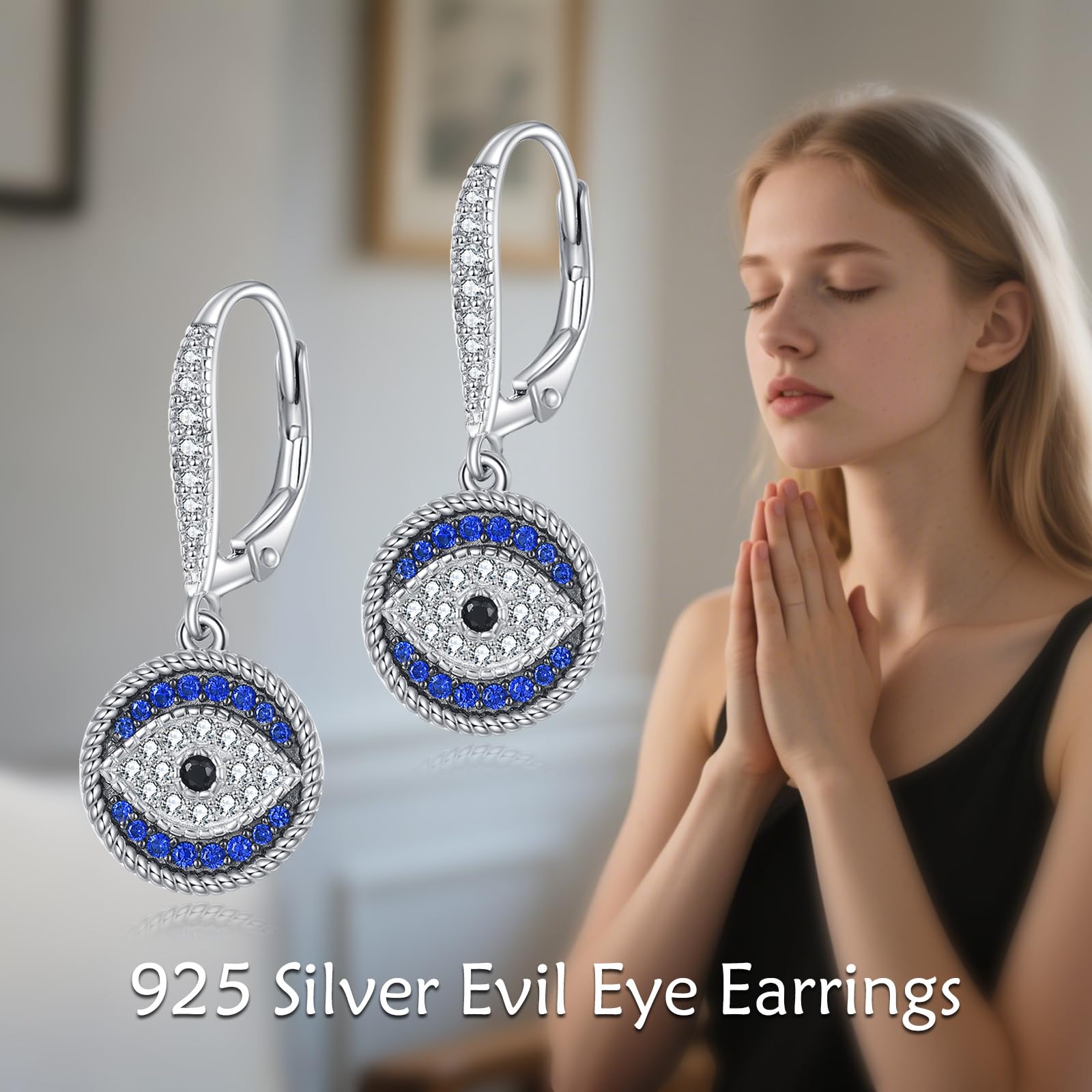 AXELUNA Pendientes de mal de ojo para mujer, de plata de ley, con diseño de ojo minimalista, regalos de joyería