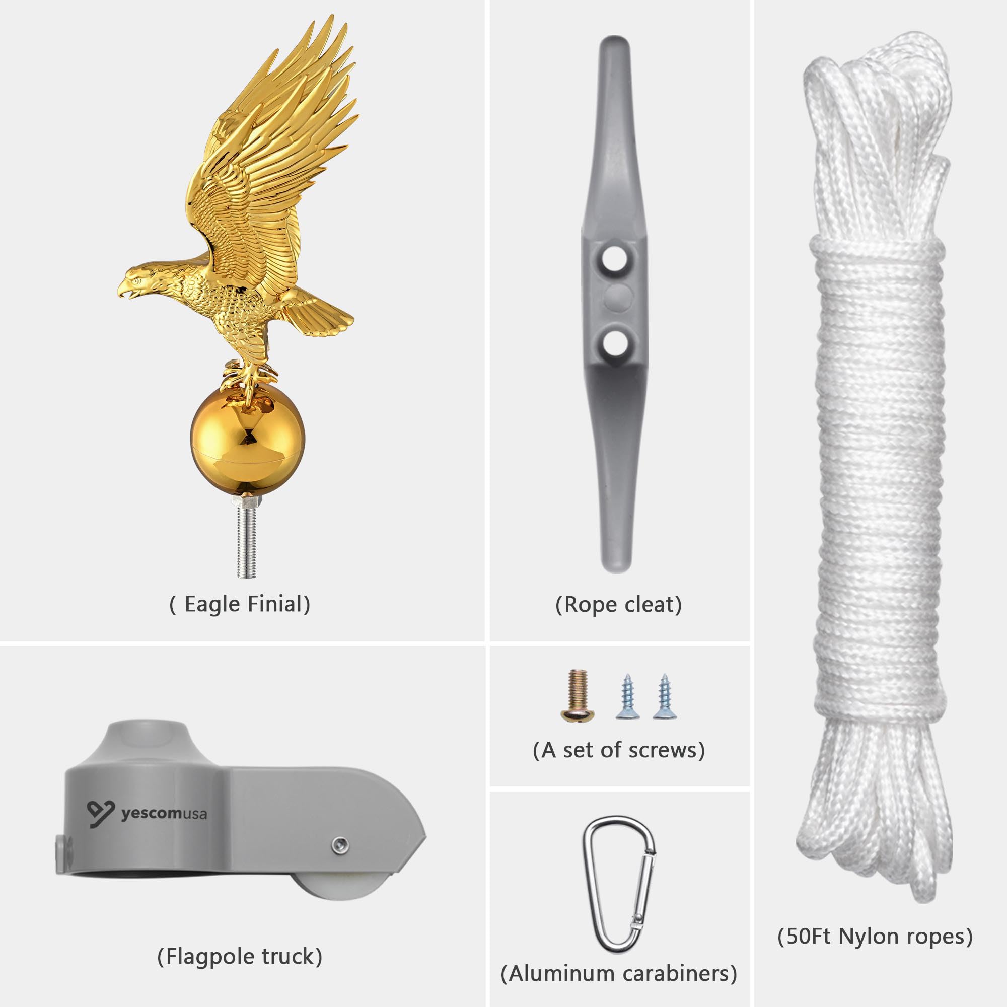 Yescom Flagpole Repair Parts Kit Topper Eagle Top Final Cleat Clip for 20/25/30 Ft Pole for 2