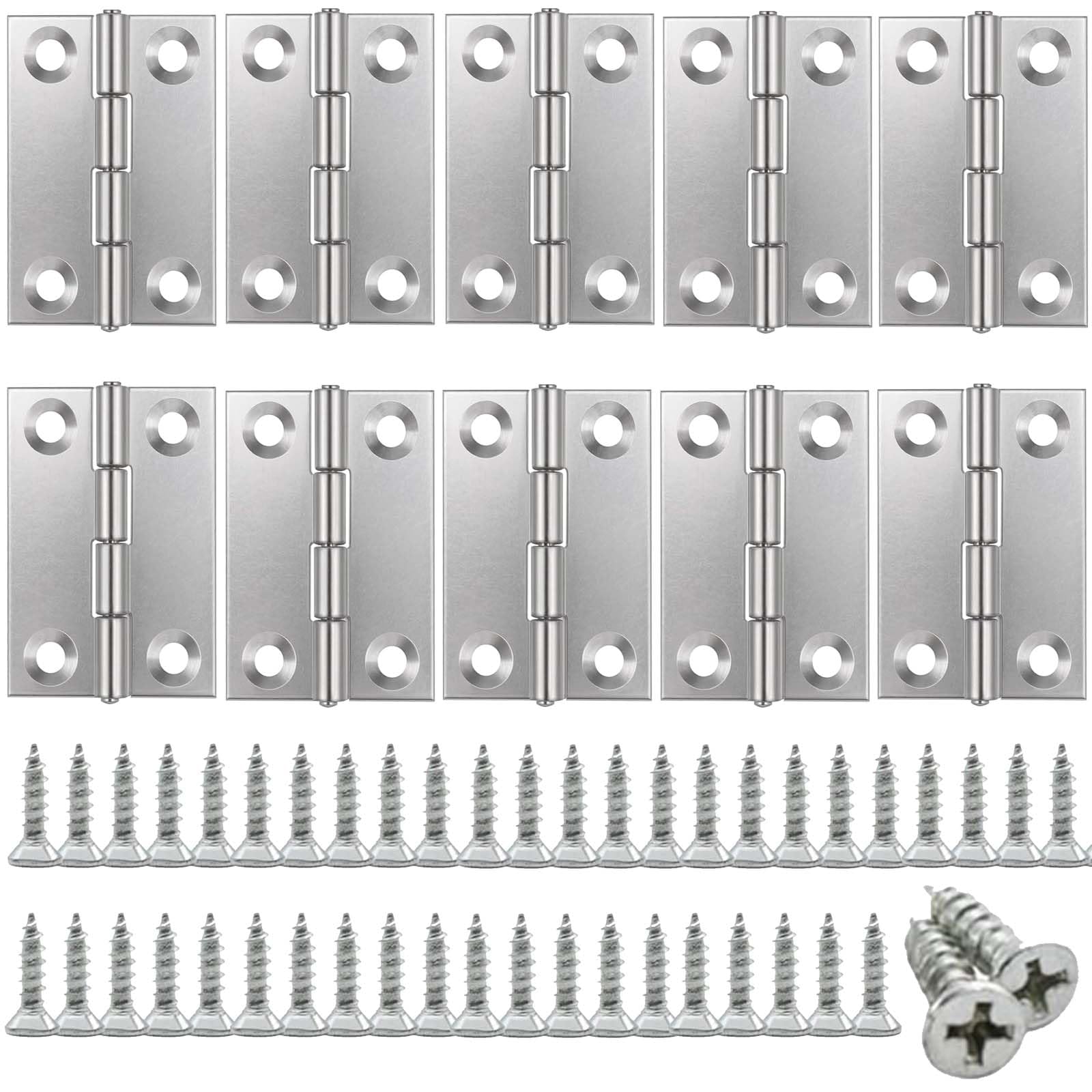 10PCS Door Hinges, Folding Butt Hinges, 304 Stainless Steel Door Hinges 50 * 38mm for Wood Home Furniture Hardware, Hinge with Screws, for Window, Cabinets, Wooden Boxes