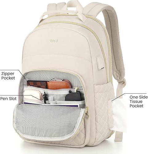 Miniatura 3 de RJEU Mochila escolar de viaje para mujeres y niñas, mochila ligera para laptop, mochila universitaria, mochila trasera, mochila impermeable, Beige2,