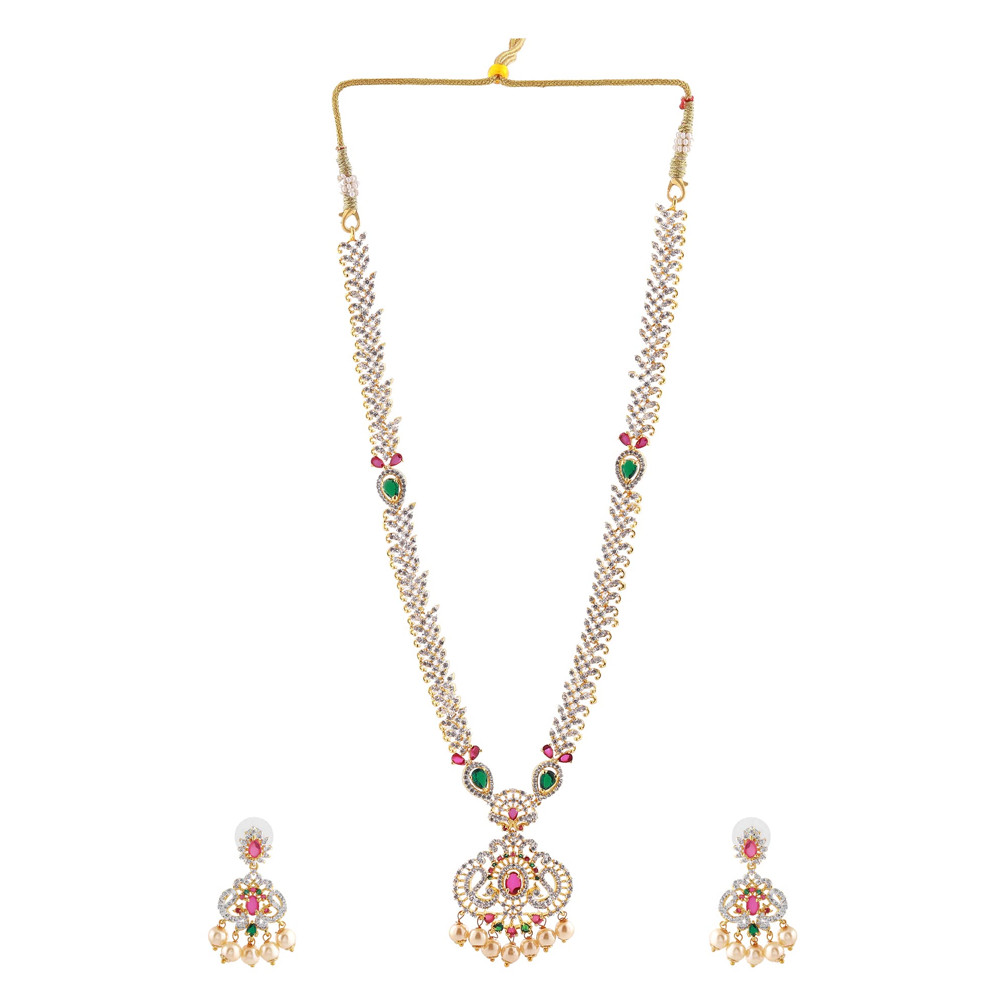 EsteleGold Plated CZ Fascinating Bridal Necklace Set with Pearls for Women