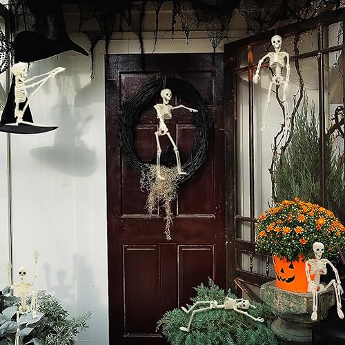 Miniatura 7 de UMEELR 6 esqueletos de plástico posables, esqueleto colgante de Halloween de 16 pulgadas con articulaciones móviles, pequeño esqueleto de cuerpo