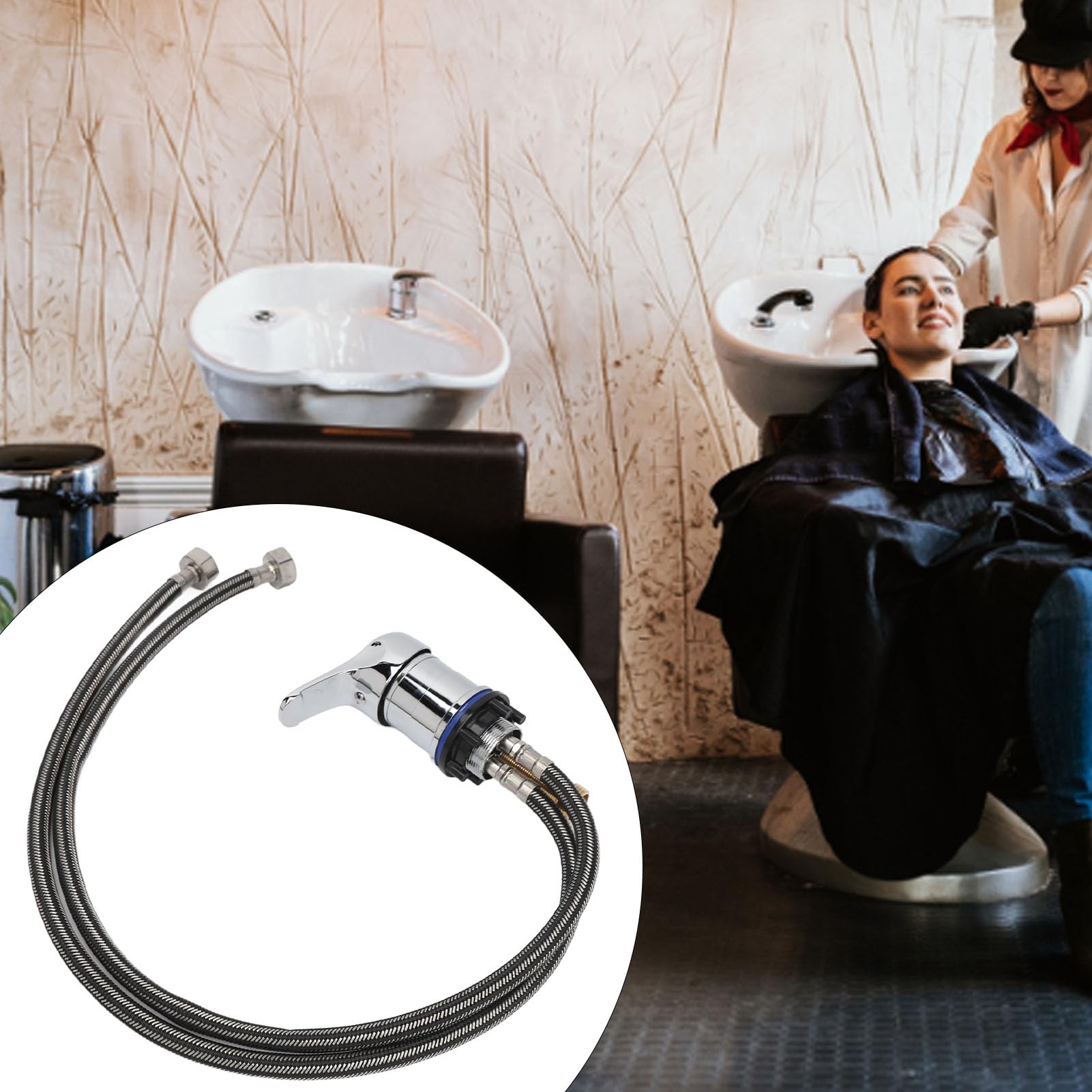 Salon Shampoo Bowl Faucet, Salon Shampoo Bowl Faucet Vacuum Breaker Kit Zinc Alloy Mixer Faucet for Hair Wash with 70cm Tube for Shampoo Bed Replacement Part