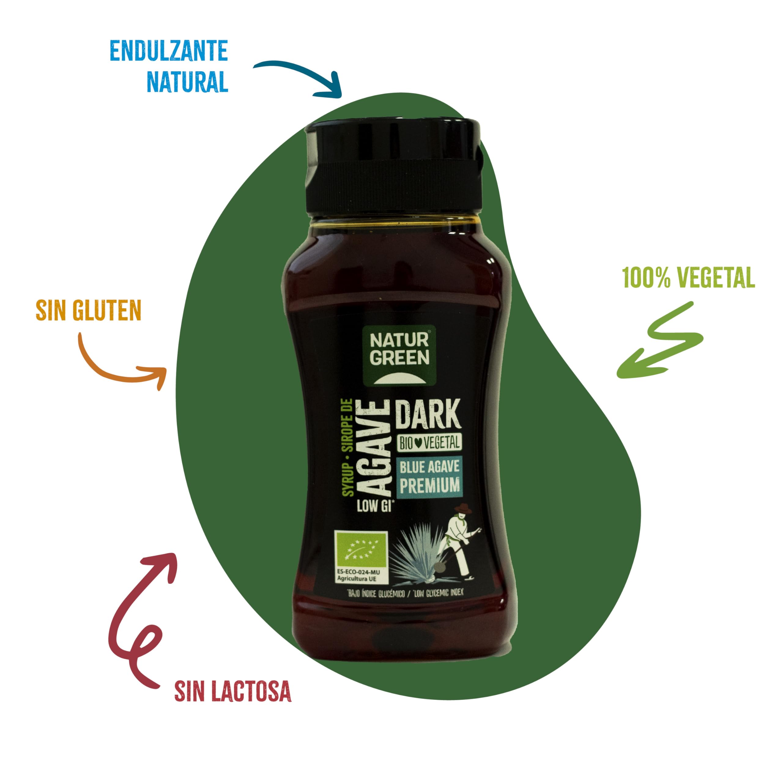 NaturGreen Sirope de Agave Dark BIO Ecológico Bajo Índice Glucémico Pack 6 x 258 ml