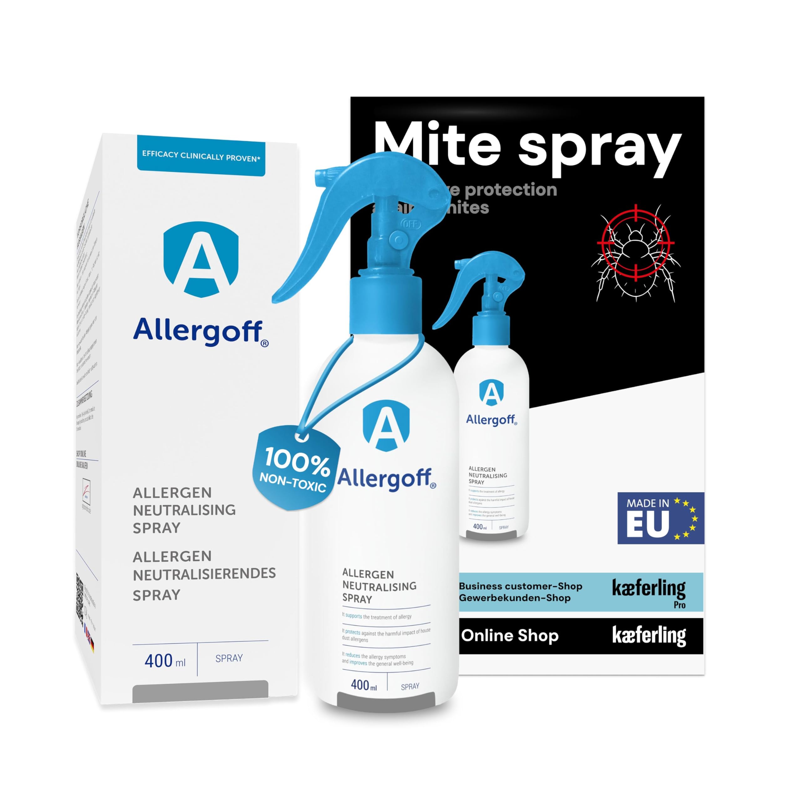 Allergoff Mite Spray 100% Non-Toxic - Effective Allergen Neutralising Mite Spray for Mattresses, Upholstery & Bed - Against Allergens from Mites, Animals, Mould Fungi, Pollen - 14.08 fl oz (400ml)