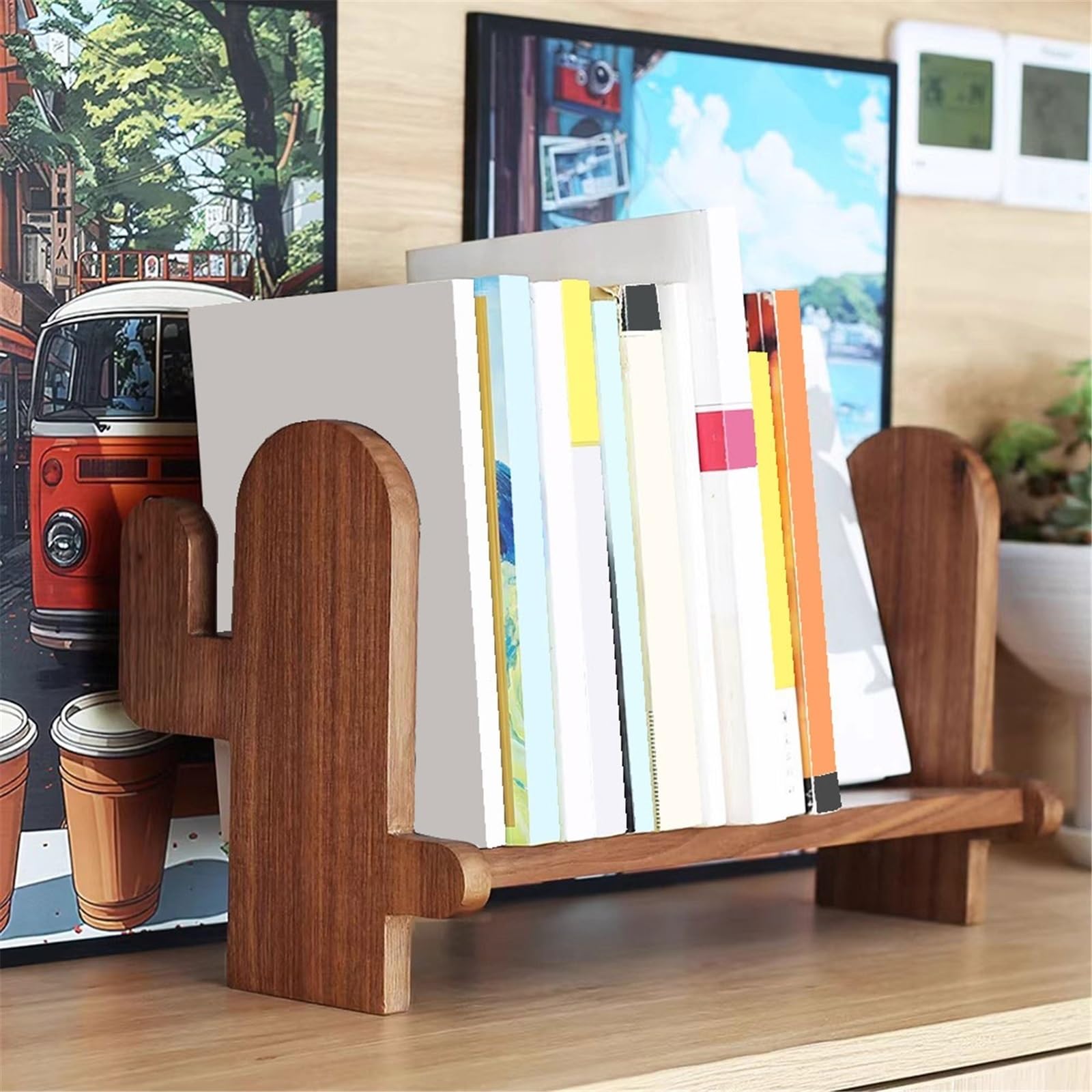 Vitrinenregale Retro-Kreativitäts-Tisch-Bücherregal for Arbeitszimmer, offenes Aufbewahrungsregal aus schwarzem Walnussholz freistehend