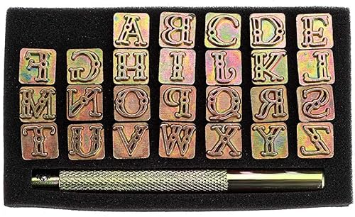 Miniatura 3 de OwnMy Juego de sellos de letras mayúsculas, 38 pulgadas0.374 in, juego de herramientas de sello de letras de cuero, herramientas de estampado de