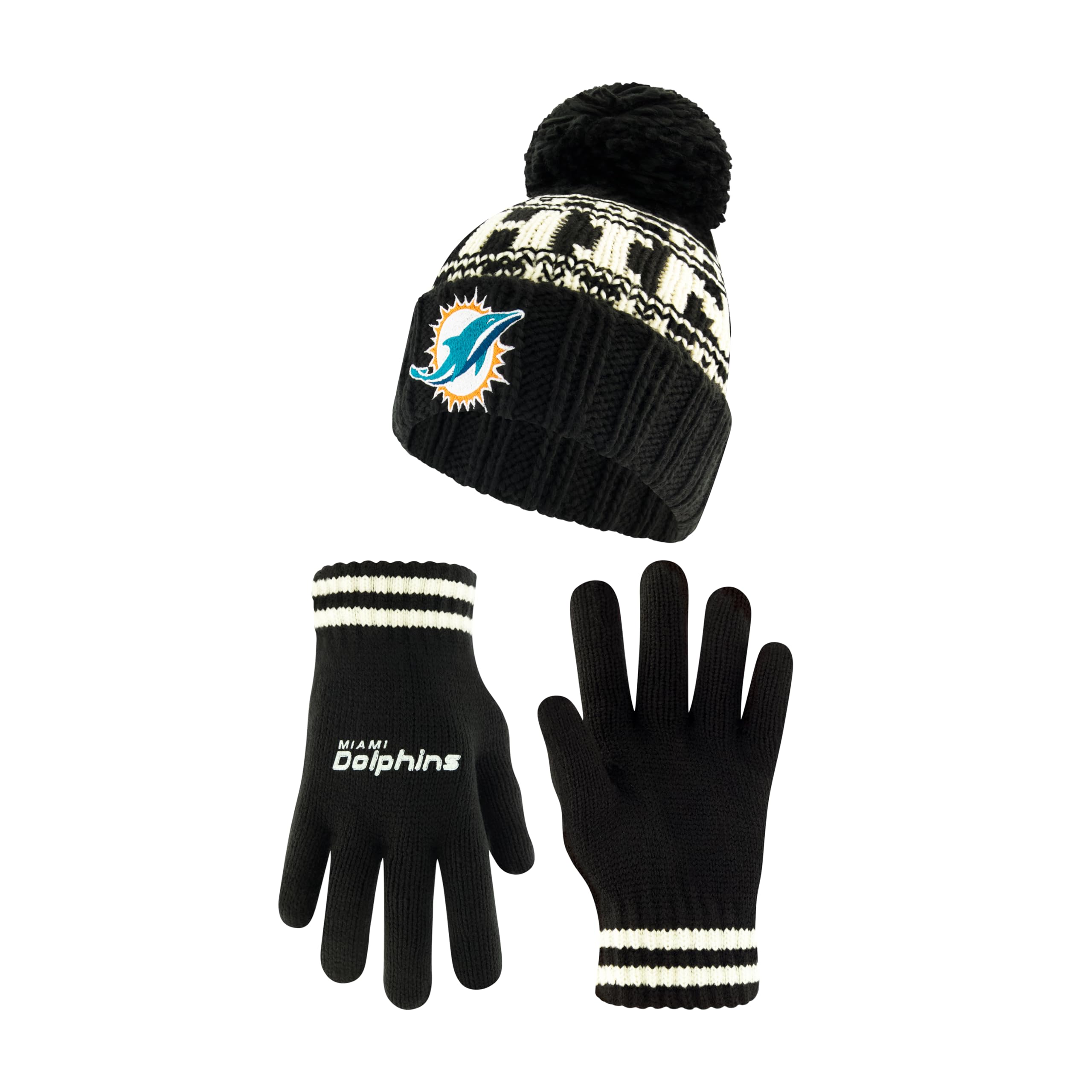 Ultra Game Youth NFL Official Super Soft Cable Knit Winter Beanie Knit Hat with Extra Warm Touch Screen Gloves