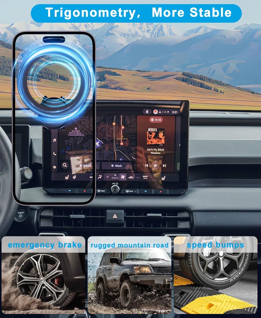 Phone Holder Mount for Toyota RAV4 Accessories 2026 Navigation Screen Car Cell Phone Mount for Toyota RAV4 XSE Limited Hybrid GR Sport Smartphones Interior 360 Degree Rotation(with 12.9-Inch Screen)