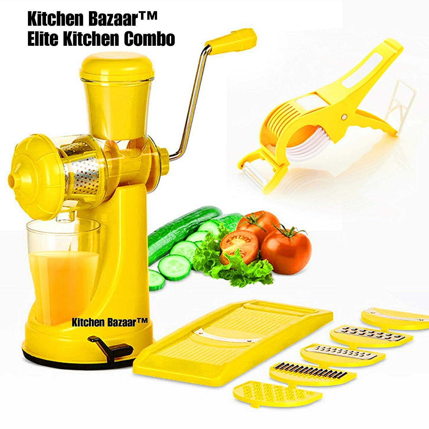 Kitchen Bazaar Elite Plastic Manual Citrus Juicer Set, Set of 3, Yellow