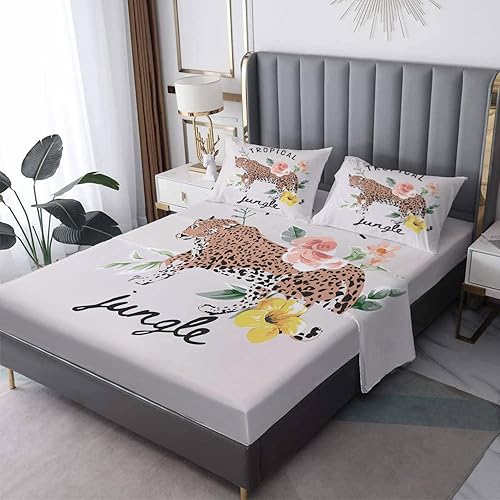 Miniatura 7 de Sábanas de animales de la selva, tamaño Queen, sábanas de cama de animales salvajes, microfibra suave, bolsillo profundo y sábanas y fundas de