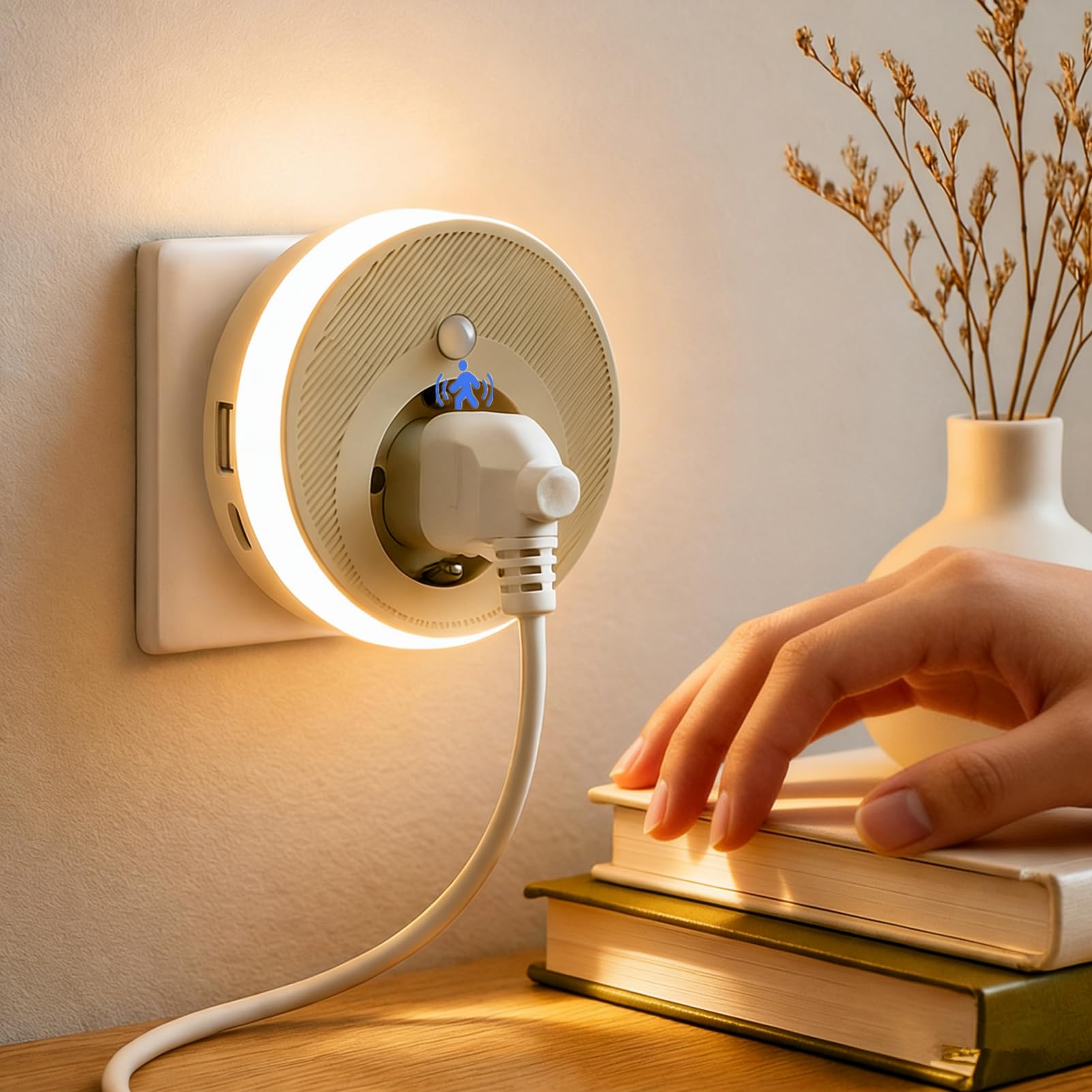 Nachtlicht Steckdose, Led Nachtlicht Mit Bewegungsmelder Innen, 3 Modi N-achtlicht Dimmbar, Warmes 2700K-Licht Nac-htlicht Kinder Auto/OFF/ON, Für Flur, Treppe, Schlafzimmer (D)