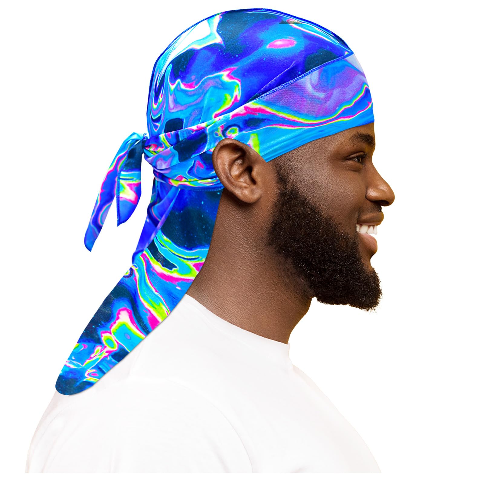 Silk Durag for Men Women Printed Do Rag with Long Tail Durag Hip Hop Satin Bandana Hat Satin
