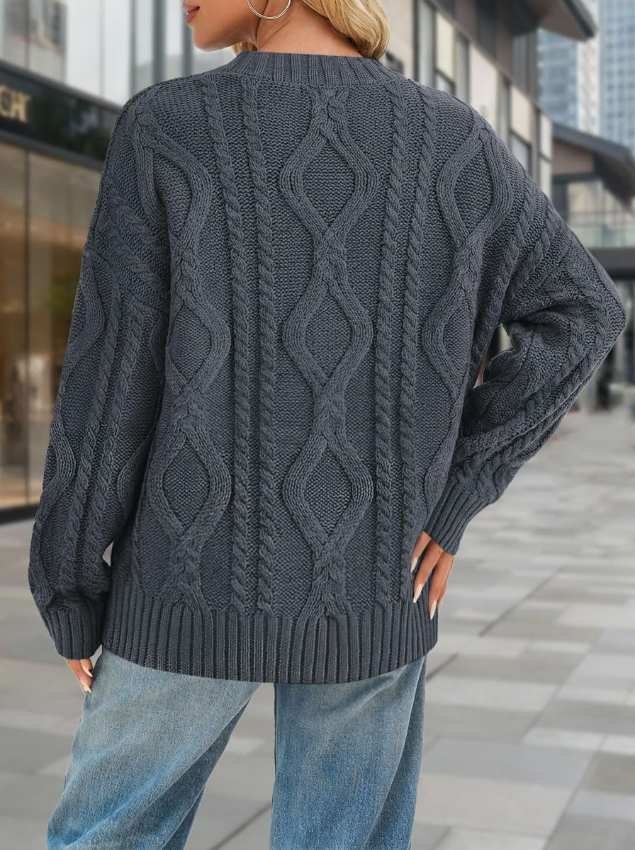 LaGracia Women’s Oversized Cable Knit Sweaters Long Sleeve Pullover Crew Neck Fall Winter Sweater Tops - Image 3