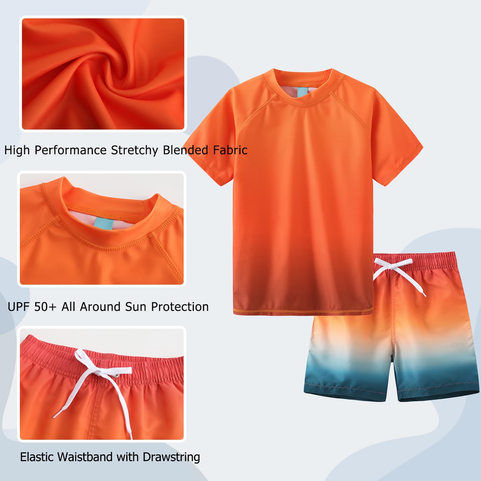 Aisyee Maillot de bain UV 2 pièces pour garçon - Maillot de bain à manches courtes - Short de bain pour enfant - Séchage rapide - 98 164/3-16 ans