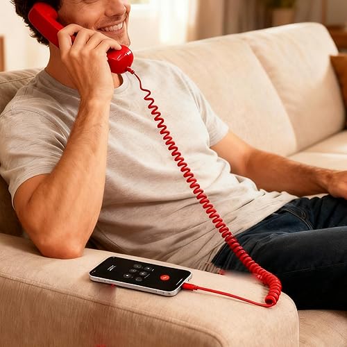 Miniatura 2 de Auricular de teléfono retro con cable, receptor de mango fijo estilo teléfono tipo C, receptor de teléfono para iPhone, para videoconferencias