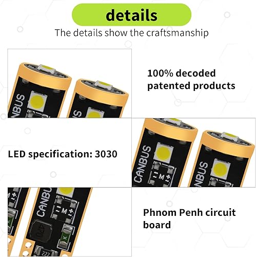 Miniatura 5 de 2 piezas de repuesto de bombillas LED T10 para maletero de automóvil, 3 W 300 LM, accesorios de luz para instrumentos de vehículo, luz de lectura