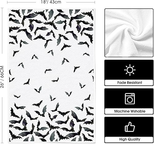 Miniatura 6 de Artoid Mode Toalla de Halloween con diseño de murciélagos, toalla de mano para baño, cocina, decoración de regalo, 18 x 26 pulgadas