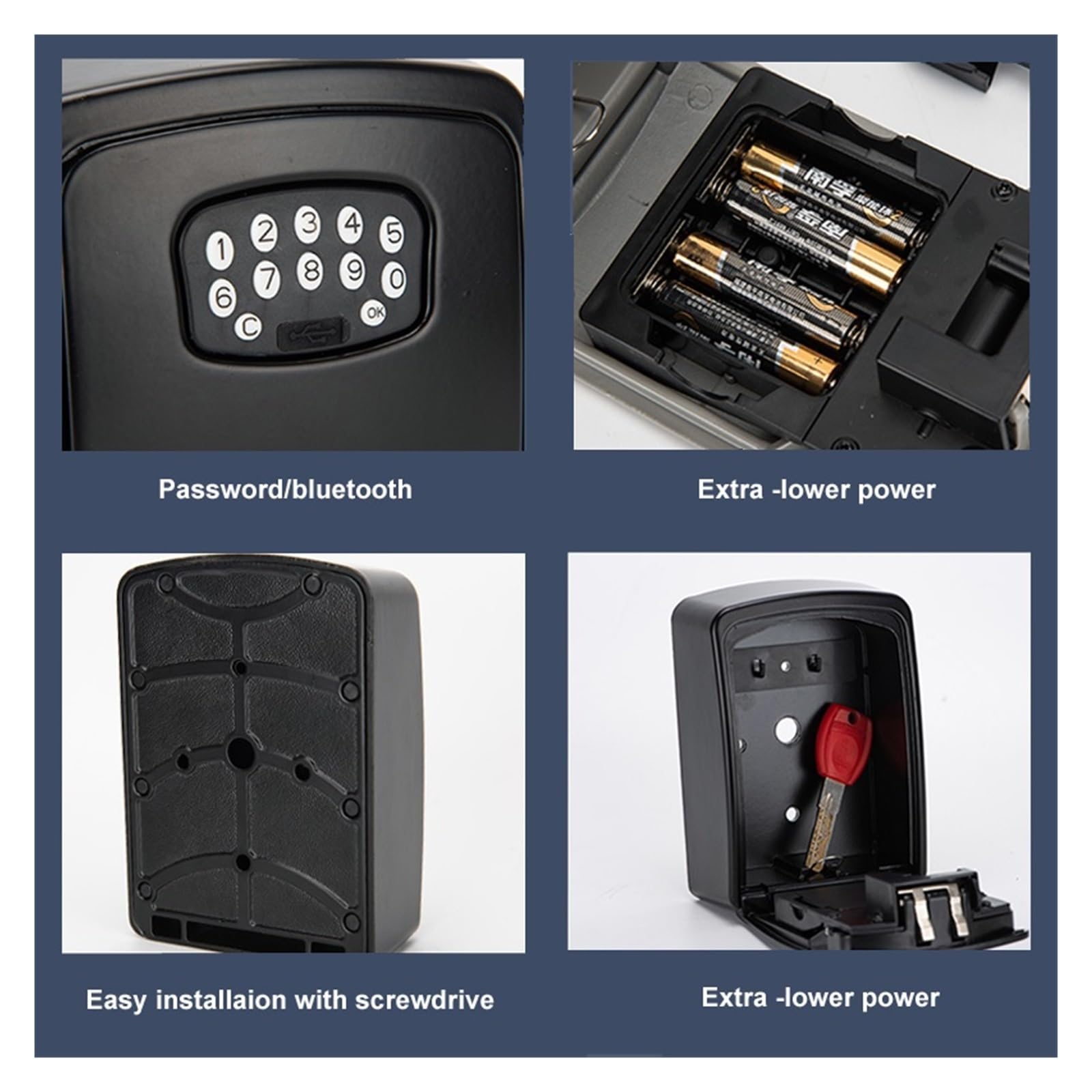 Boite a Clefs Securisee Exterieur, Coffre-fort à empreintes digitales ou mot de passe, boîte à clés, boîte de rangement Bluetooth, application Smart Life, montage mural, boîte de sécurité antivol ,Cof
