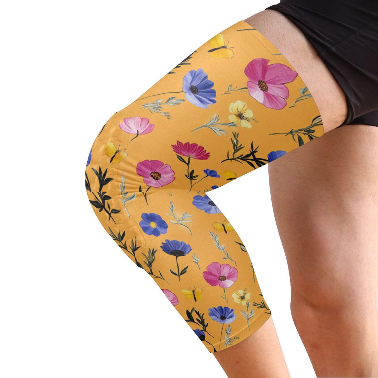 JUNZAN Colorful Flowers Orange Basketball Knee Pads for Youth Kids Wrestling Knee Pads with Sleeves Sport Kneepads for Volleyball Football