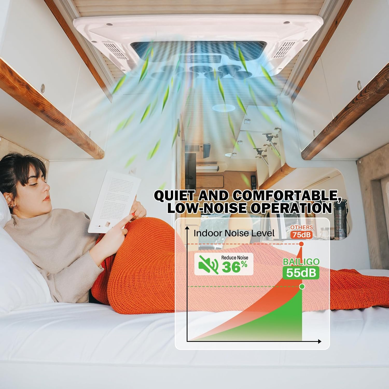 Graph comparing Bailigo RV AC noise level to other units