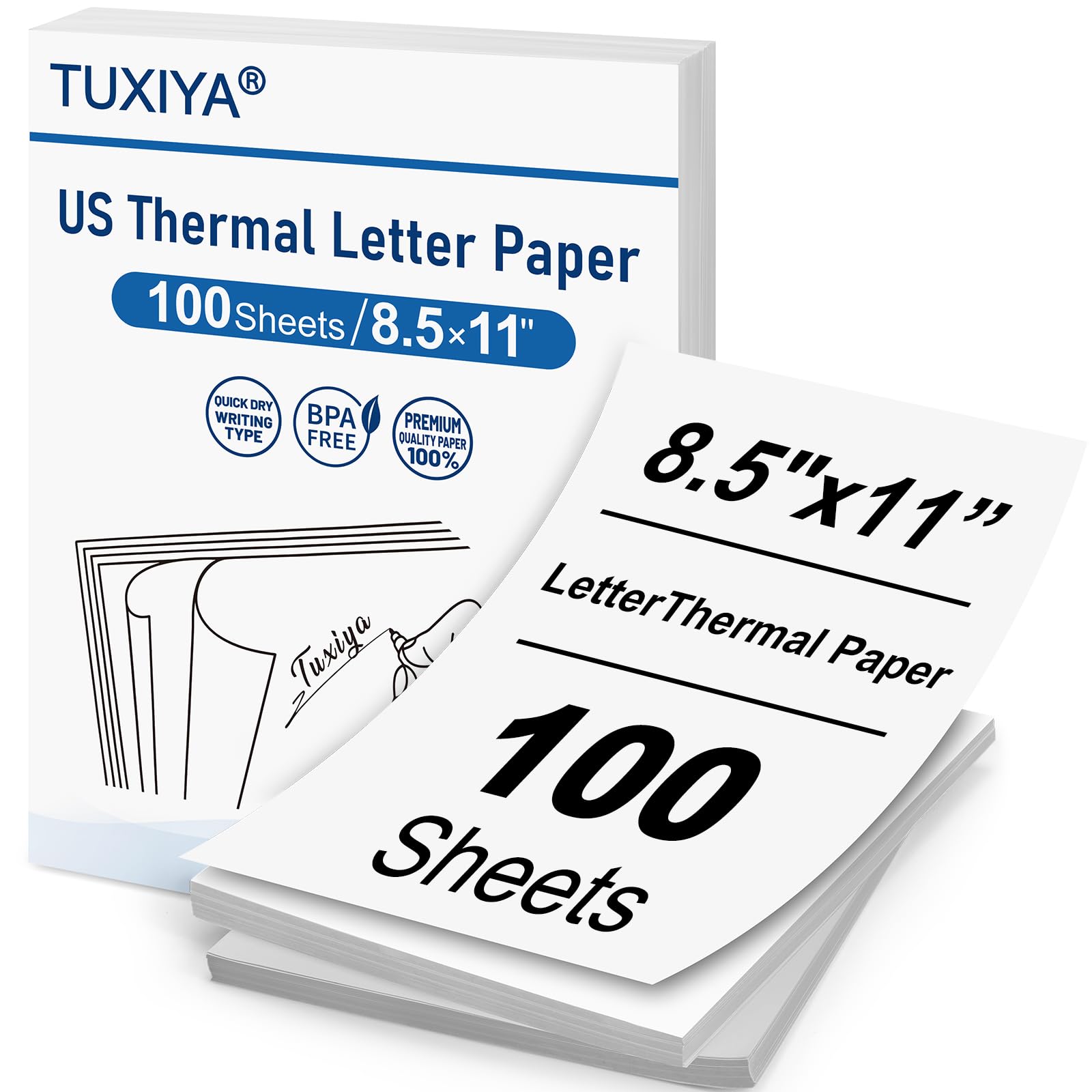 TUXIYA 100 Sheets Thermal Printer Paper 8.5 x 11 Inch