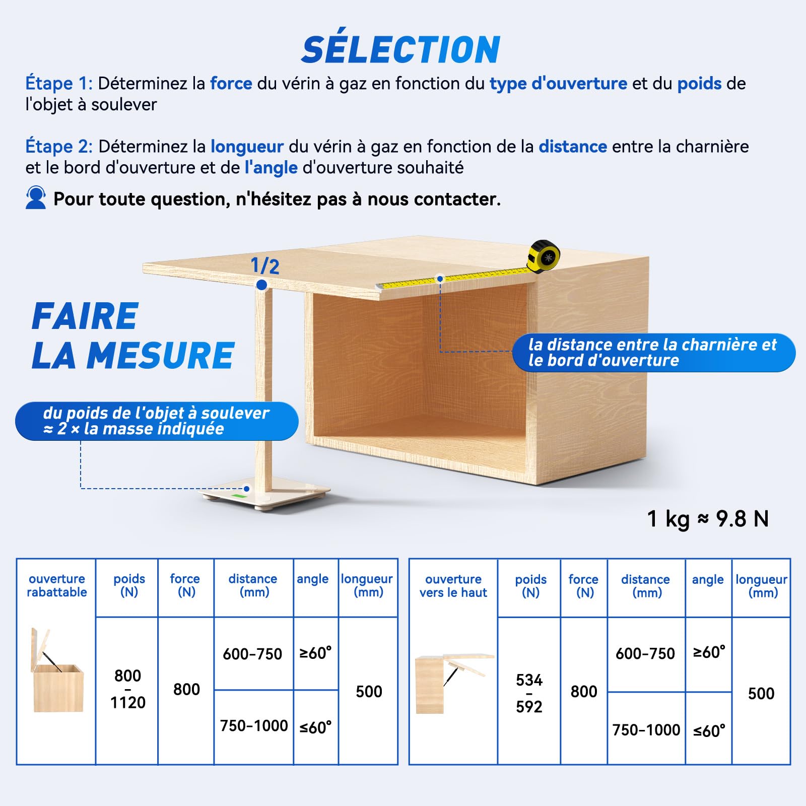 ARANA 2 pièces verin a gaz 500 mm 800 N, 81 kg verin hydraulique verin de hayon de rechange Pour porte d'armoire, boîte à jouets, banc, porte de camping-car et applications créatives DIY