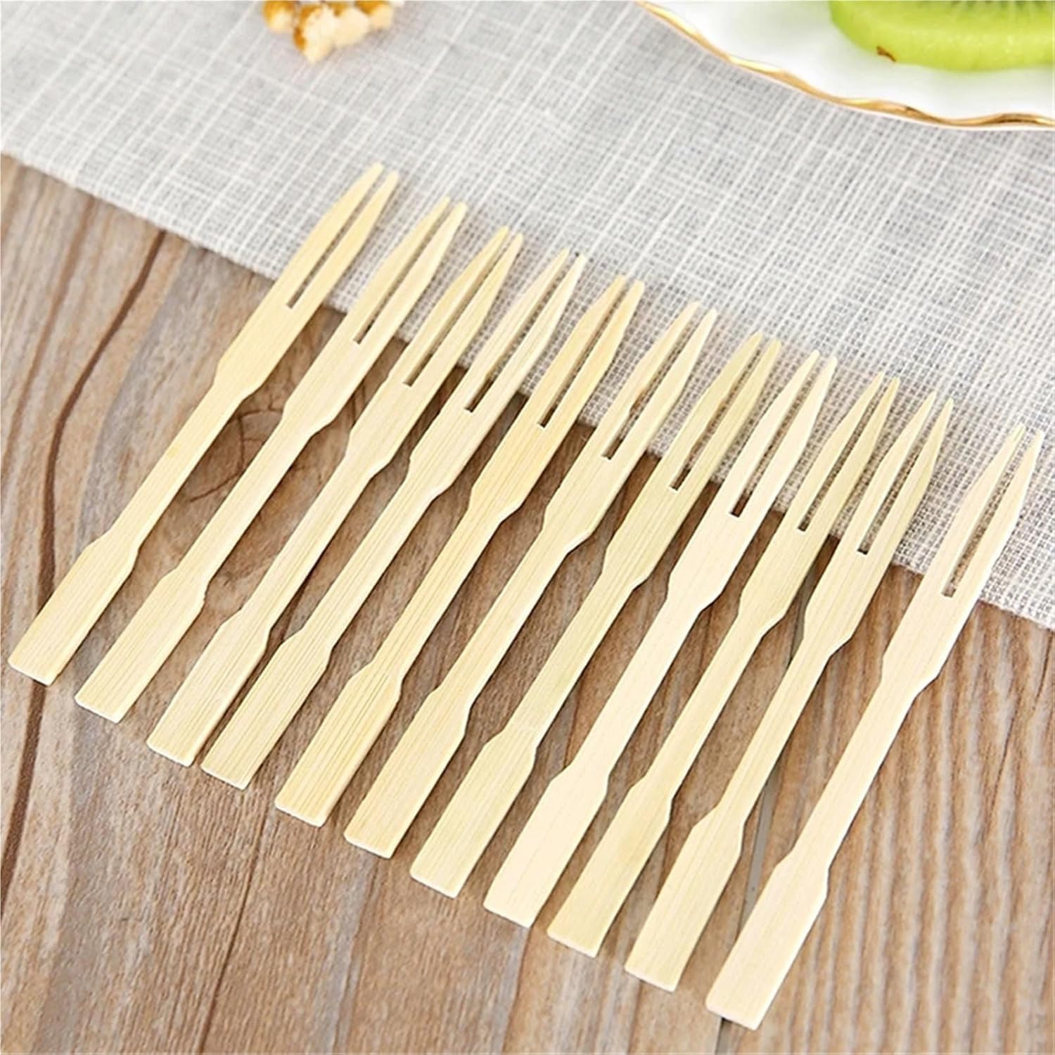 1000Pcs Disposable Bamboo Fork Two-tooth Fruit Fork Catering Household Fruit Fork Mini Forks