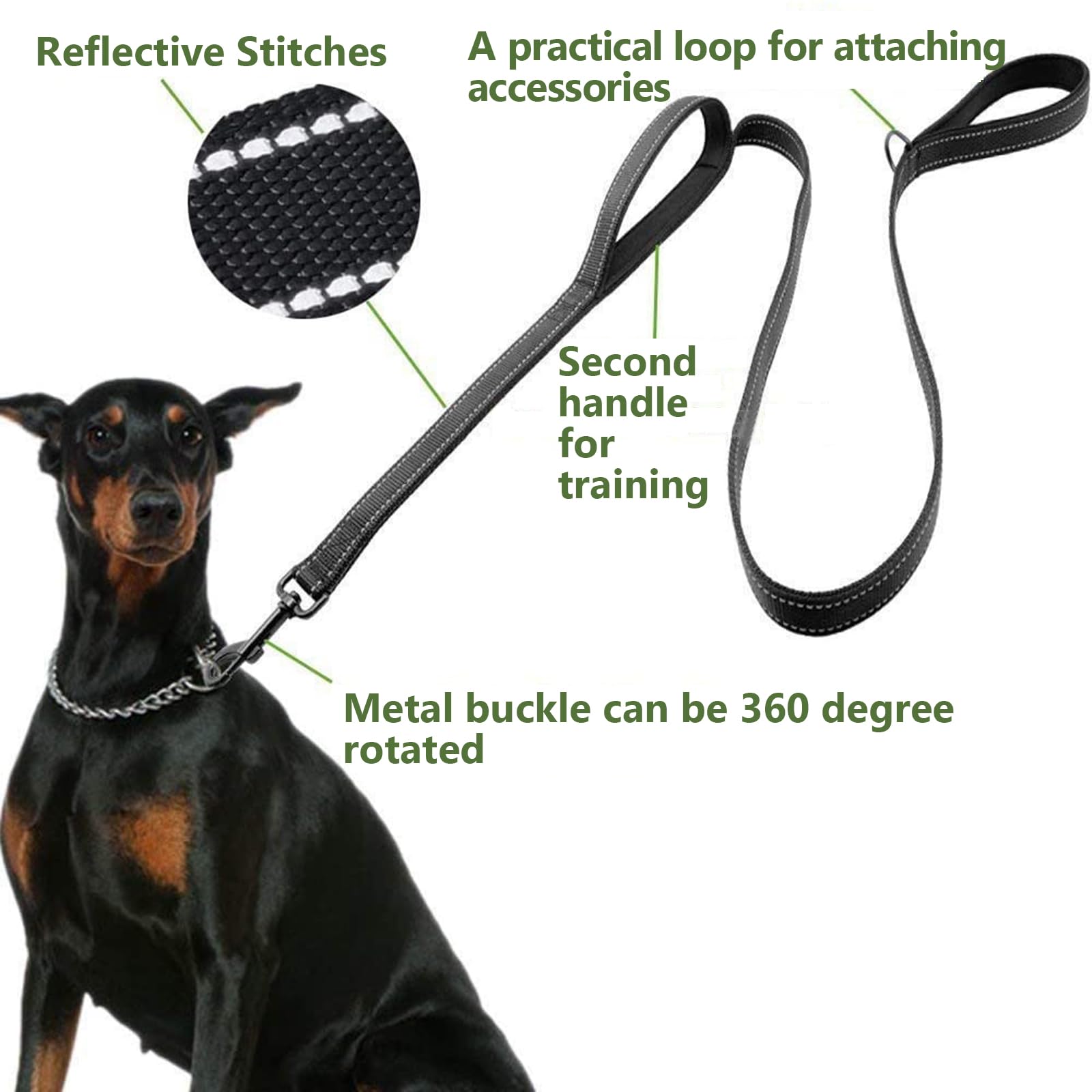 Double Handle Dog Leash 6ft Reflective Heavy Duty Dog Leash