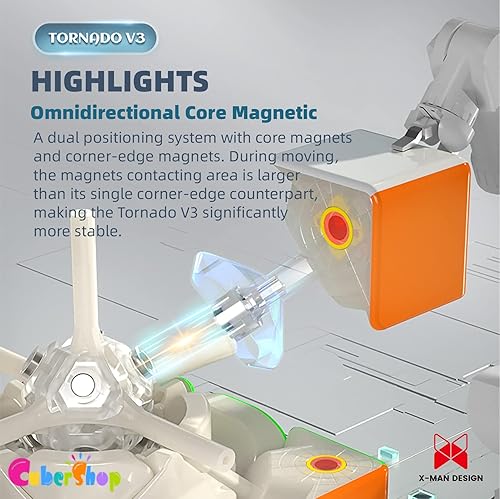 Miniatura 9 de CuberShop QY X Man Tornado V3 M (Pioneer, MagLev Ver.), 2022 Nuevo cubo magnético de velocidad 3x3, la mejor versión de la serie Tornado V3, cubo de