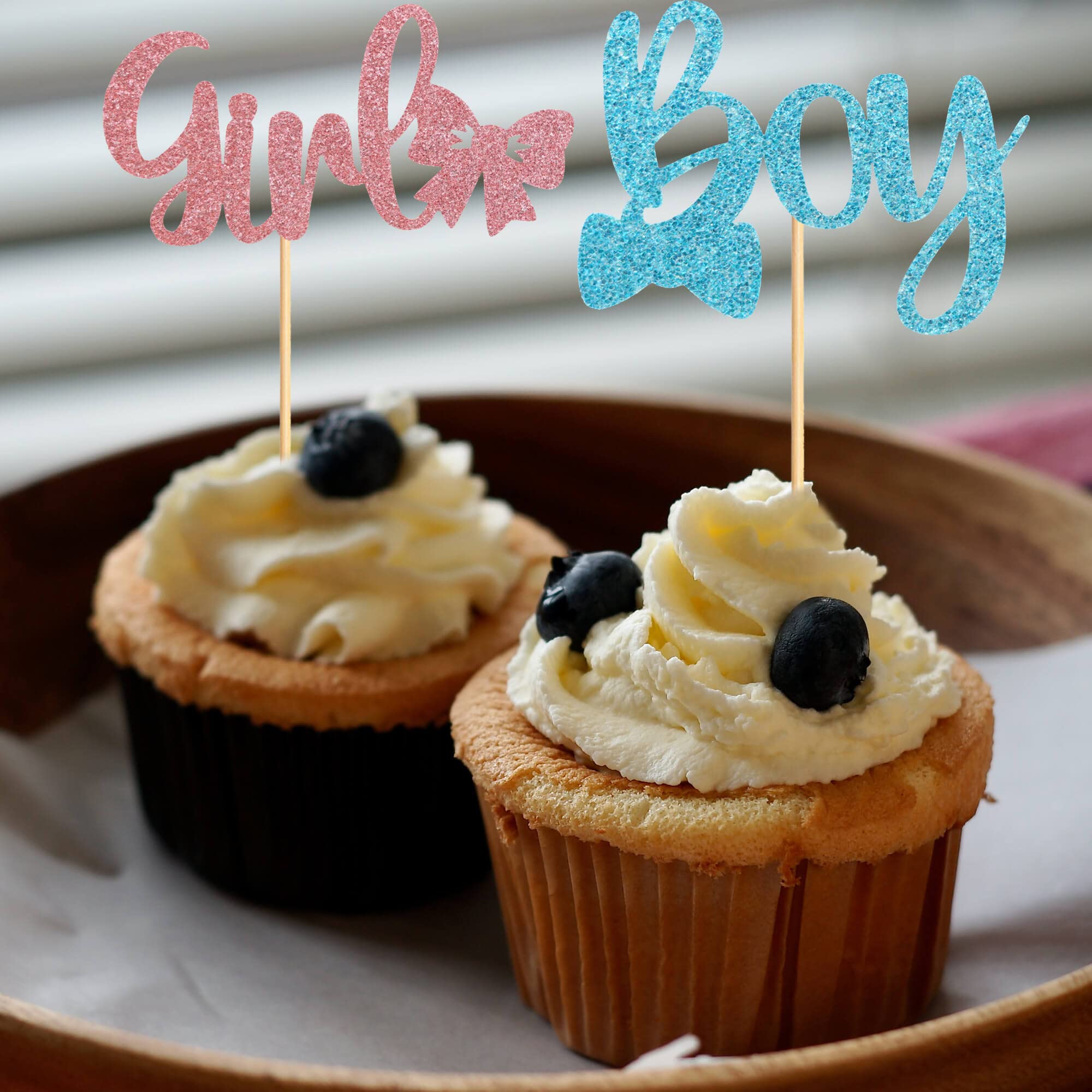 36 Pièces Décorations Cupcakes Garçon Ou Fille - Paillettes Rose Et Bleu Pour Fête Prénatale, Baptême Et Anniversaire