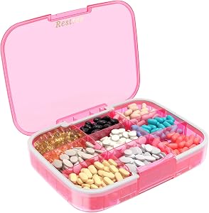 Restree Pill Organizer, Large & Waterproof Travel Pill Case, Adjustable Dividers for Daily Vitamins, Supplements, Fish Oil - Portable Medicine Box for Home & On-The-Go, 9 Compartment (Pink)