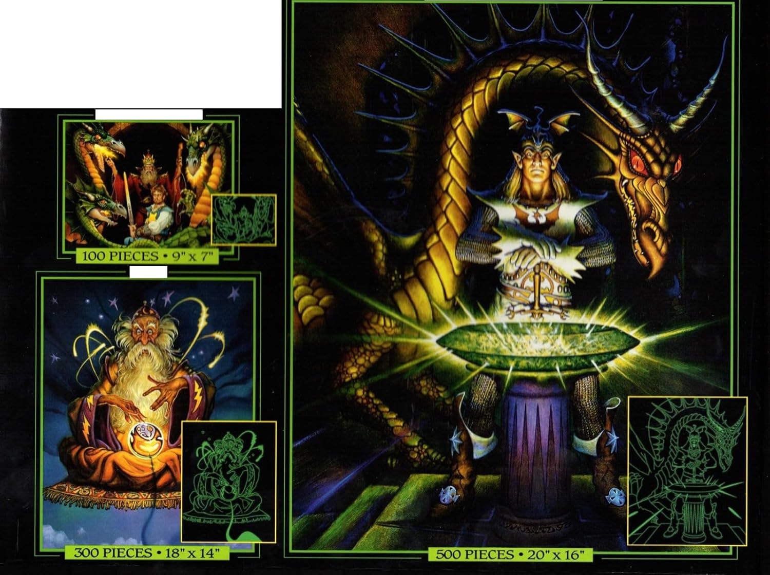 Glow in The Dark 3 Pack: Darkness at Sethanon 500, Seer 300, Questing Hero 100 Piece Jigsaw Puzzles