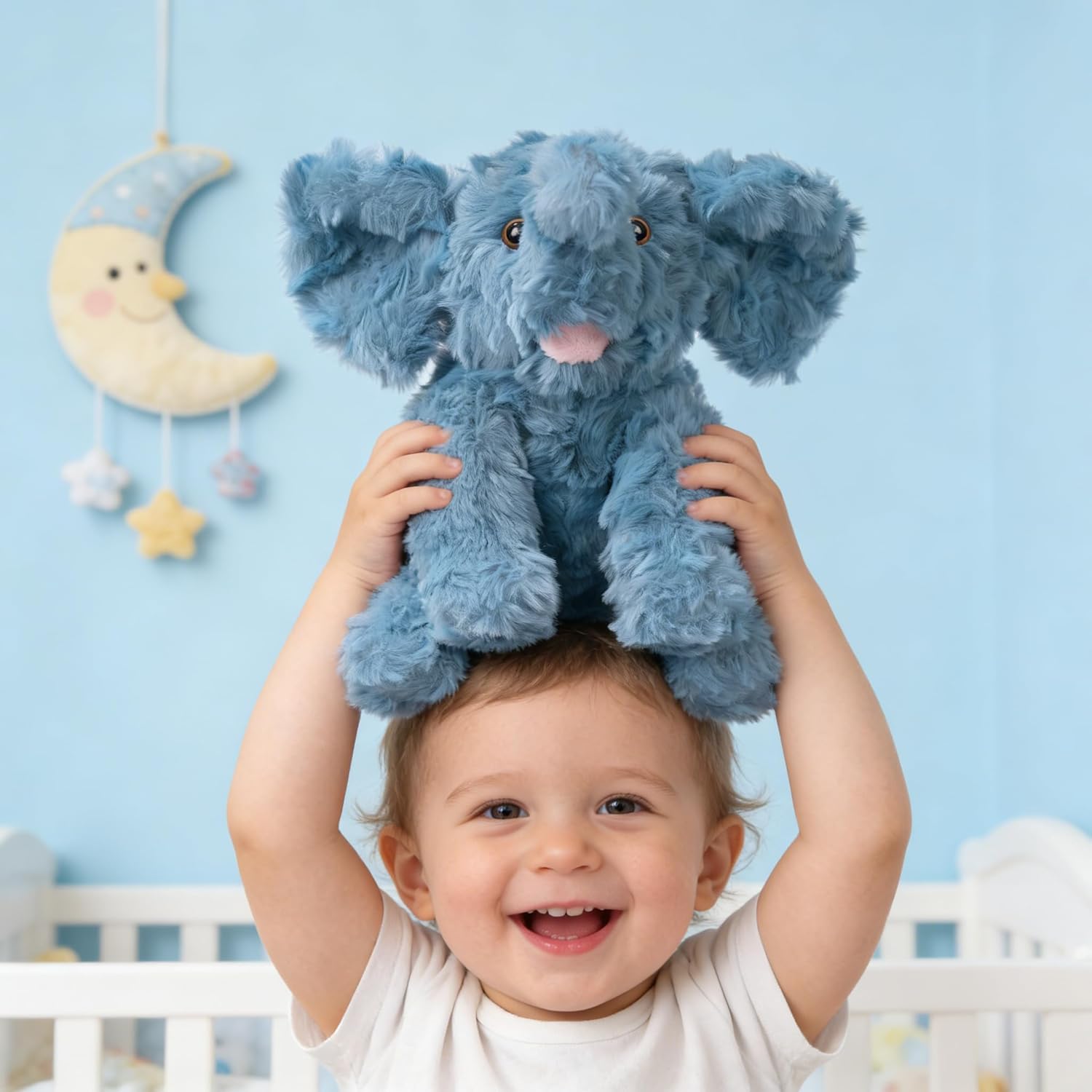 Hopearl Adorable Plush Calf Elephant Toy Floppy Elephish Ultra Soft Stuffed Animal for Boys Girls Kids Toddlers, Blue, 9''