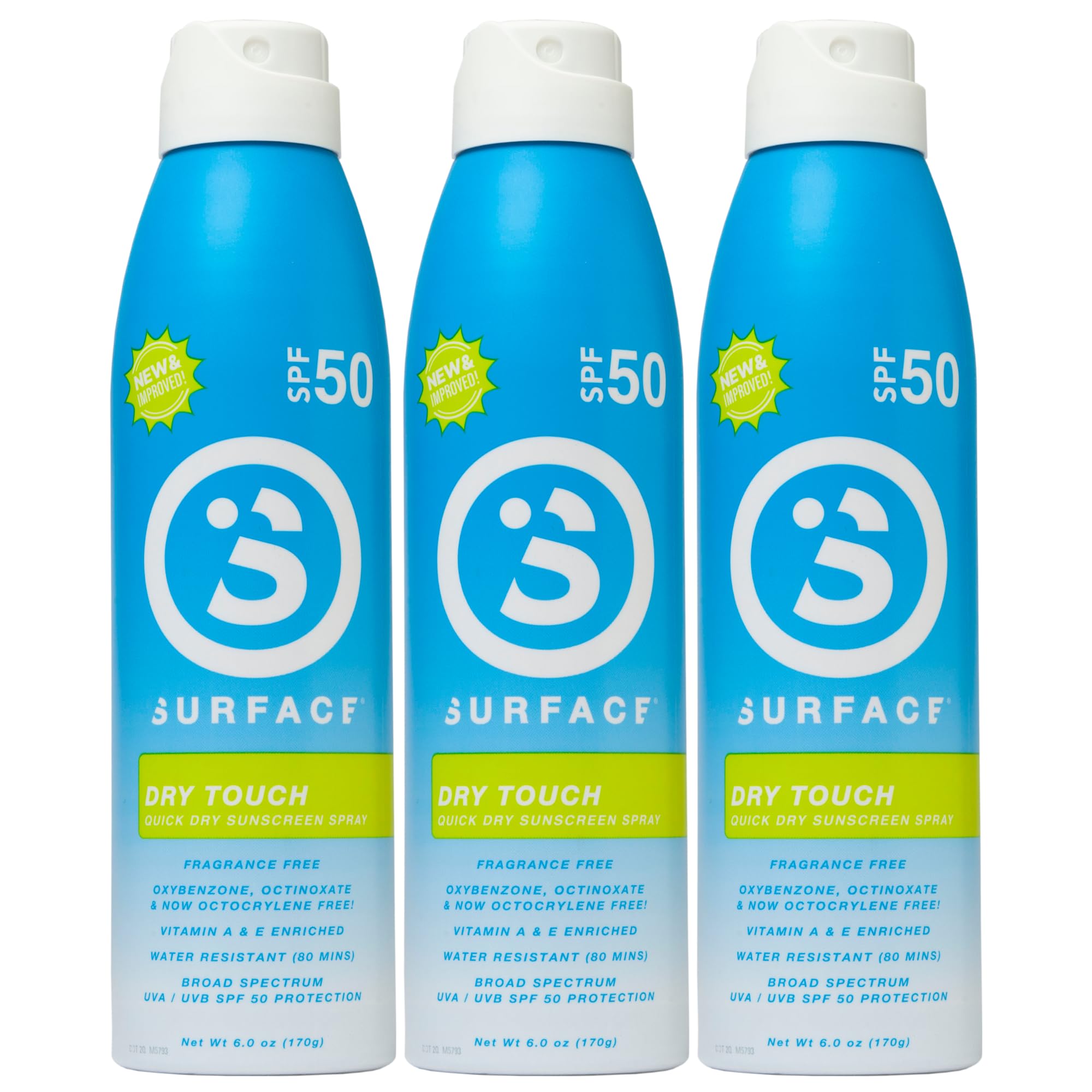 Surface Dry Touch Spray Sunscreen Water Resistant UVA UVB Broad Spectrum Fast Drying Protection PABA Free - 6oz