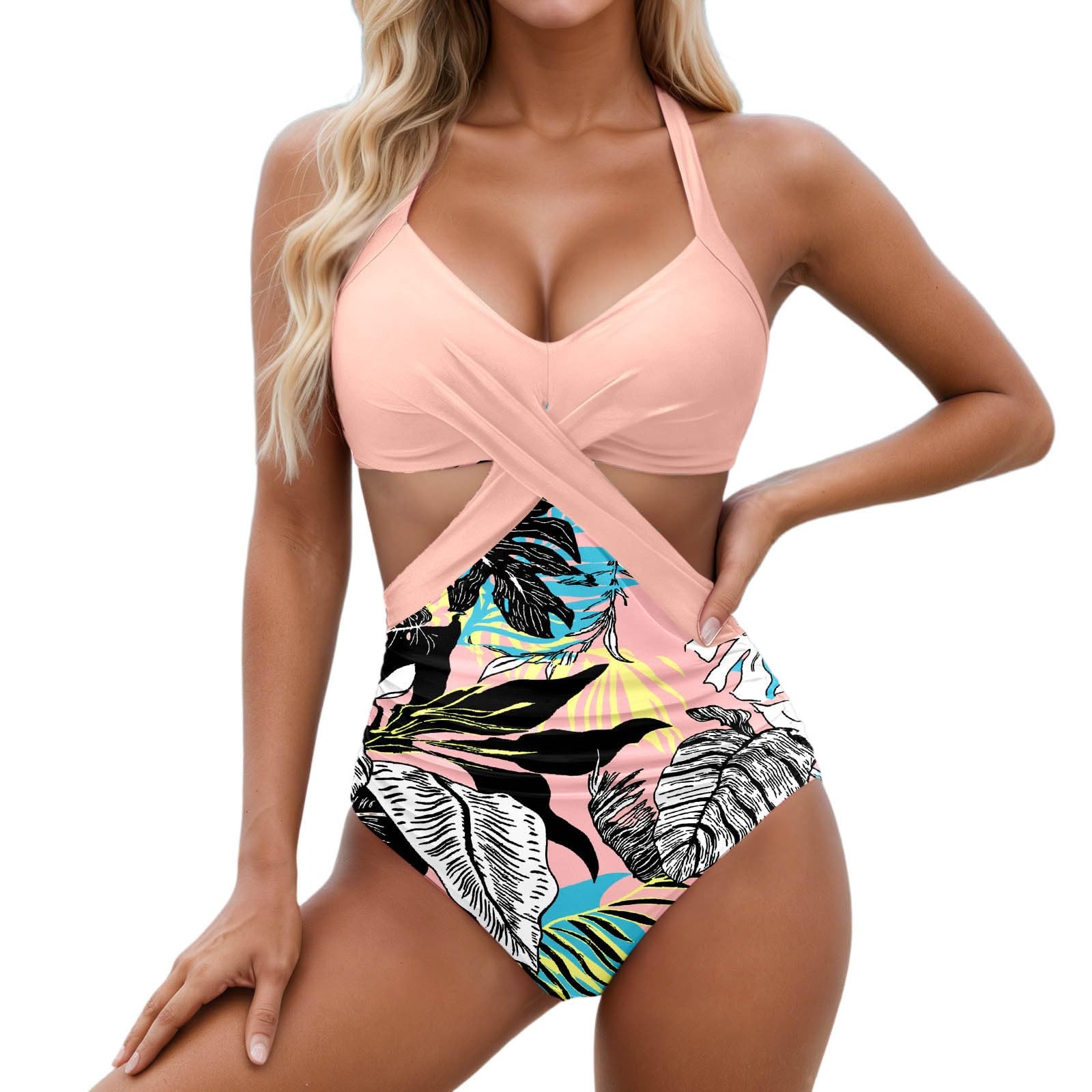 Bikini con Stampa Floreale sul Retro, Lacci Regolabili, Gamba Alta, Donna, Costume da Bagno Sexy per Spiaggia e Piscina
