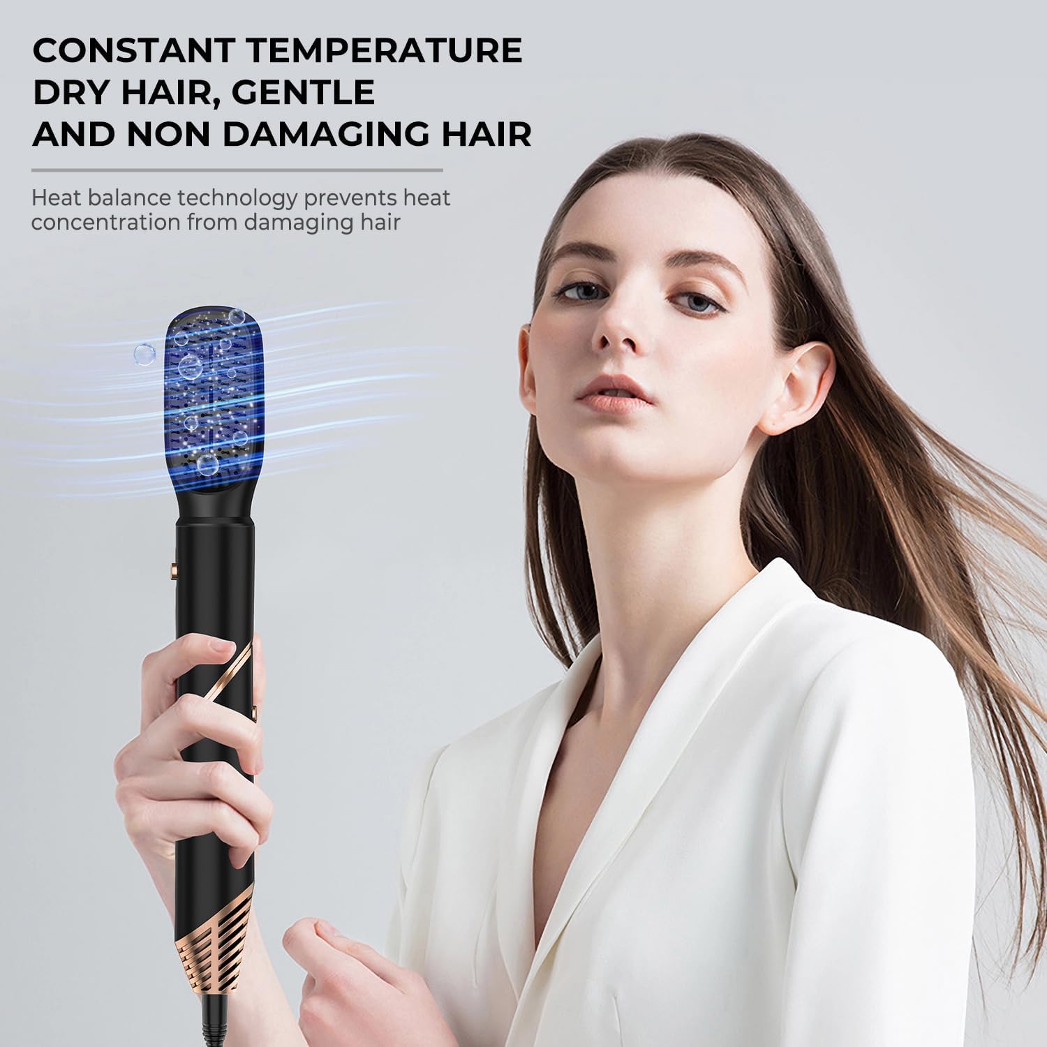 5 in 1 Airstyler Spazzola Asciugacapelli con 5 Accessori per Capelli Air Styler Phon Capelli ad Asciugatura Rapida Arricciacapelli Spazzola Capelli Ricci Lisci, Nero