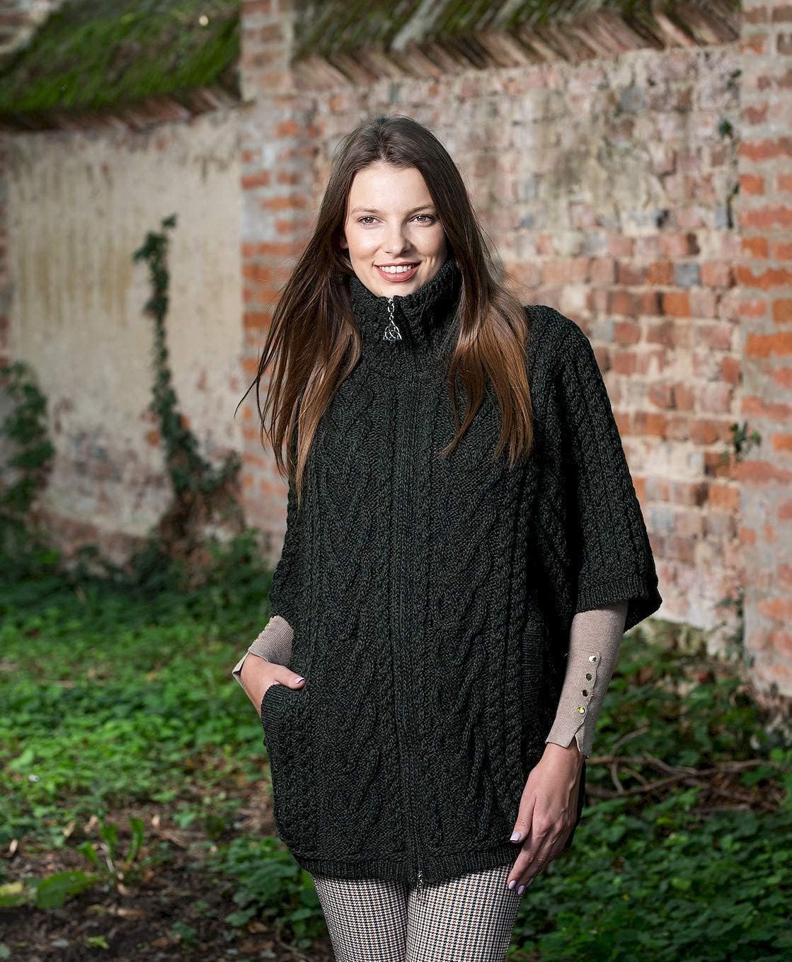 SAOL Irish Cardigan for Women Made of 100% Merino Wool Ireland Poncho with Front Pockets - Image 5